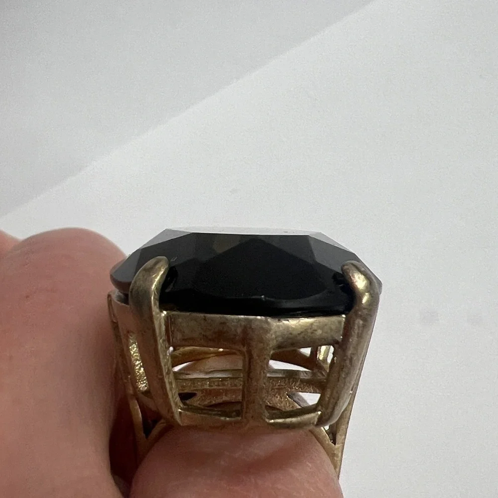 Size 6 Extra Large Jumbo Smokey Quartz Topaz Crystal Metal Basket Cocktail Ring